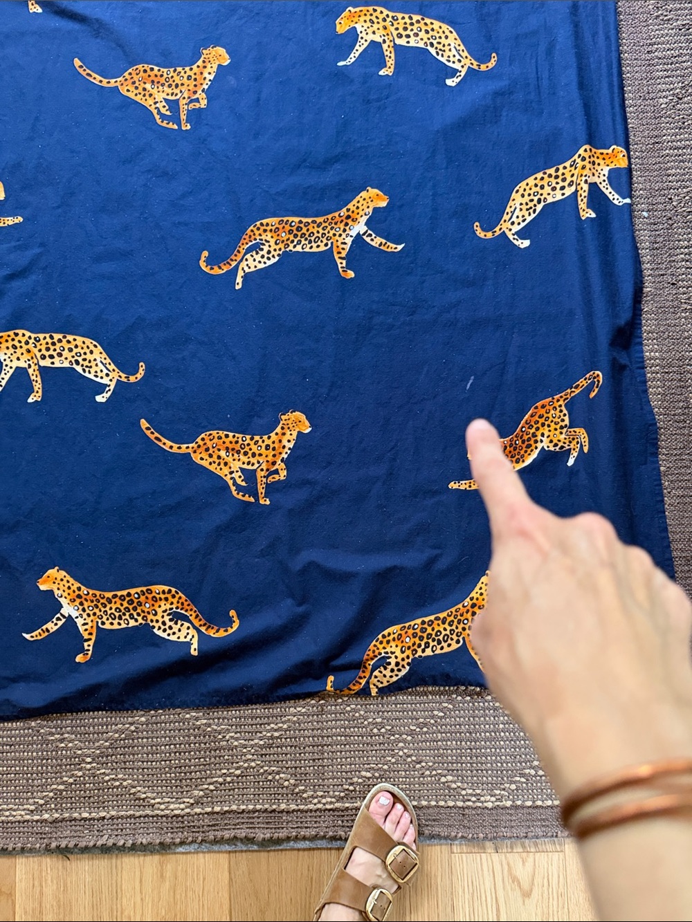 Anthropologie Navy/Orange Cheetah Print shower curtain discontinued - Picture 6 of 6